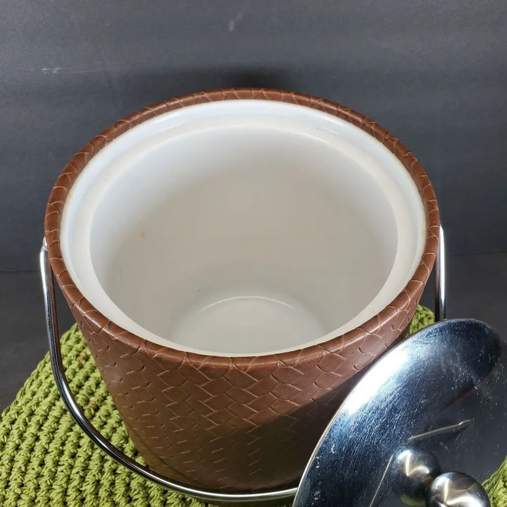 Vintage Kraftware Ice Bucket Brown Woven 7.5″ × 7.5″ Barware Cooler